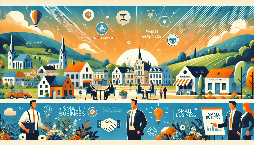 DALL·E 2025-01-05 18.56.30 - A professional and inviting homepage banner design for a local entrepreneurship community in Jalhay, Belgium, featuring a warm and dynamic color palet.webp